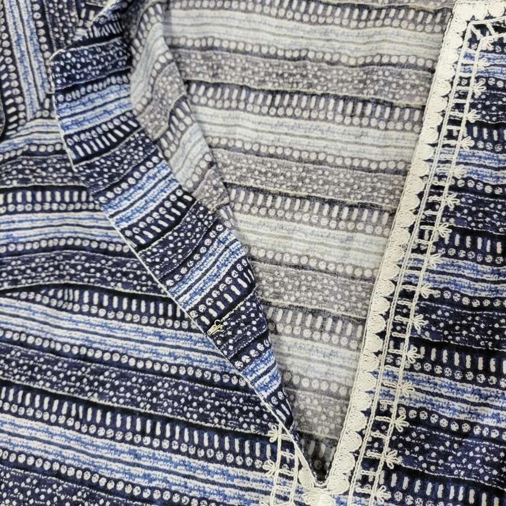 Bleu Rod Beattie Swim Cover-Up Small Blue Striped Fringe Boho Coastal Beachwear - Picture 9 of 9